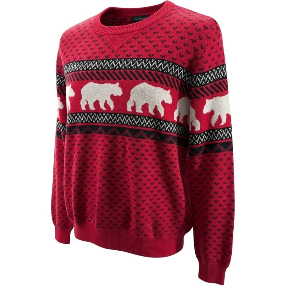 Chaps Mens XL Red Polar Bear Fair Isle Cotton Knit Crew Neck Sweater Pullover